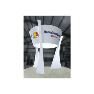 Modern hanging trade show exhibit display for Dominican Republic promotion at exhibitions and events