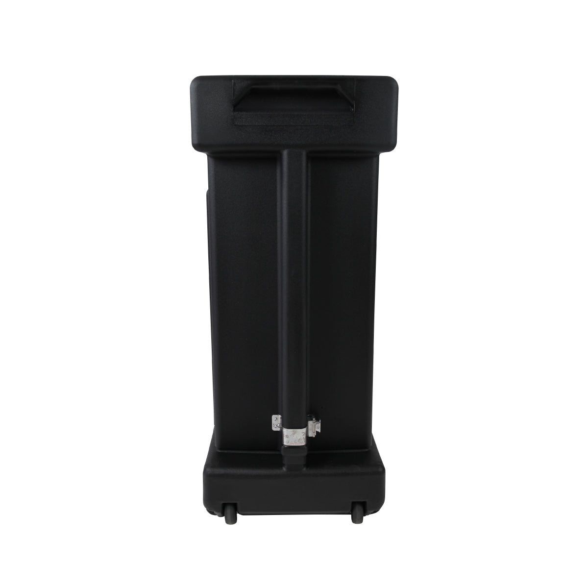 Portable kiosk stand with handle and wheels designed for trade shows and exhibitions