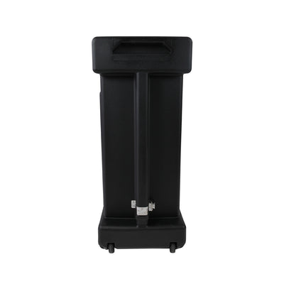 Portable kiosk stand with handle and wheels designed for trade shows and exhibitions