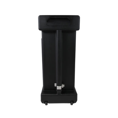 Portable kiosk stand with handle and wheels designed for trade shows and exhibitions