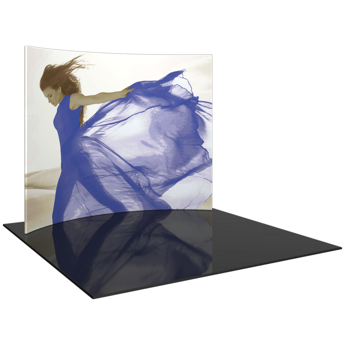 Curved fabric trade show display with fashion image for exhibitions and special event marketing
