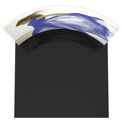 Curved 10ft trade show display with fabric graphic featuring abstract design for exhibitions and events