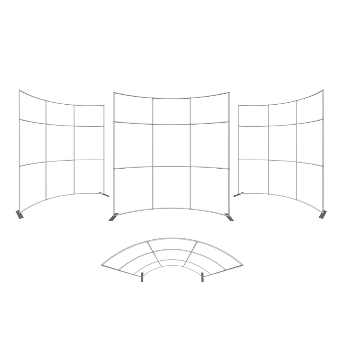 Curved trade show display frames for exhibitions and special event booth setups