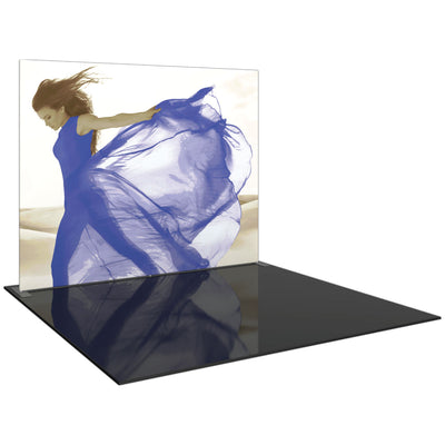 Large straight fabric display with a flowing dress design for trade shows and exhibitions