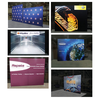 Trade show fabric displays featuring branded graphics for exhibitions and special events