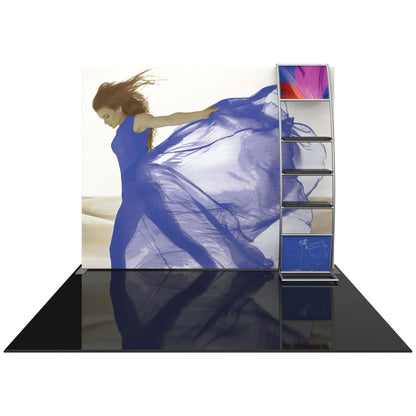 10ft straight trade show display with graphic backwall and shelving for exhibitions and events