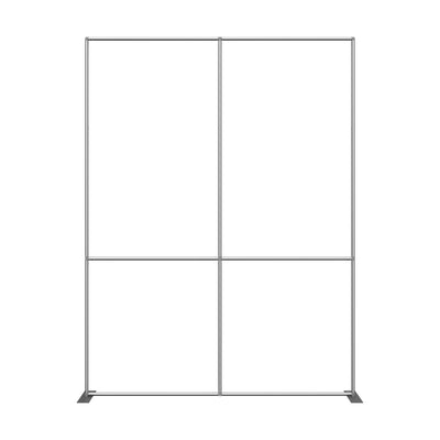Large freestanding trade show display frame with four sections for exhibition graphics