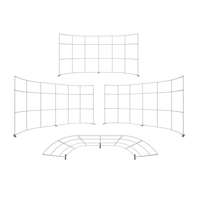 Metal frame structures for curved trade show, exhibition, and event display setups
