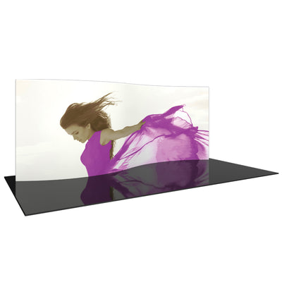 Curved serpentine trade show display with large image backdrop for exhibitions and special events