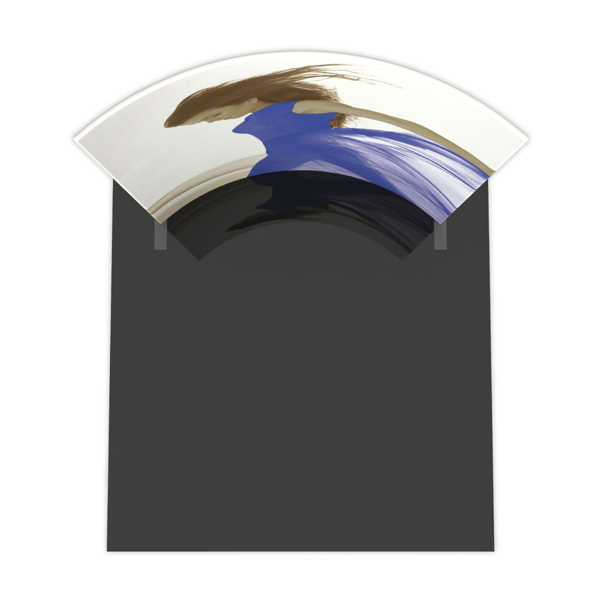 Curved trade show display featuring large-scale woman image for exhibitions and special events