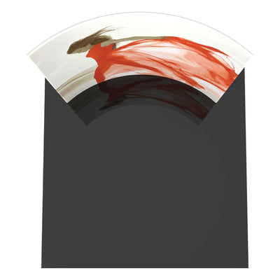 Curved trade show display panel featuring dynamic fashion artwork for exhibitions and special events