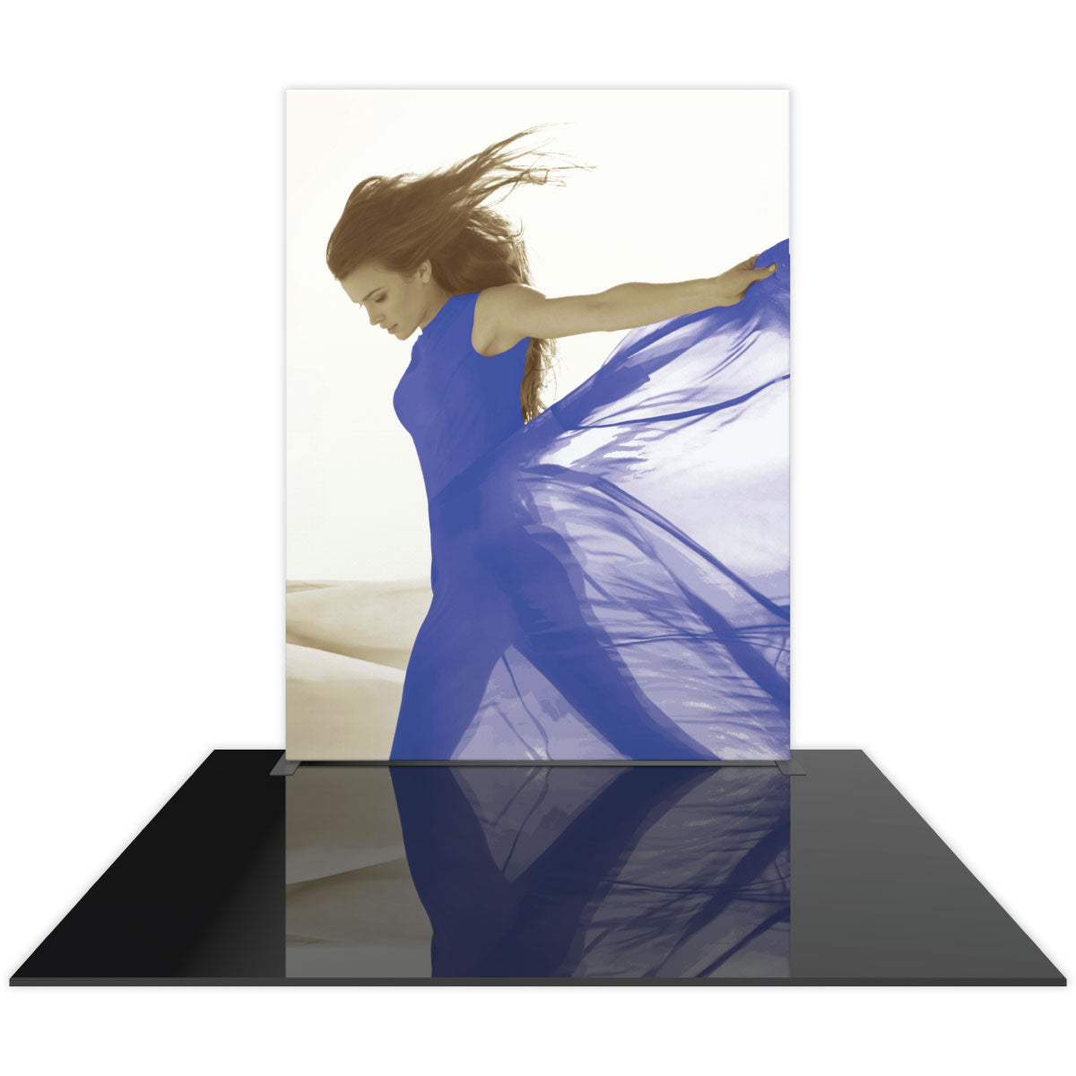 Large freestanding graphic display with flowing fabric design for trade shows and exhibitions