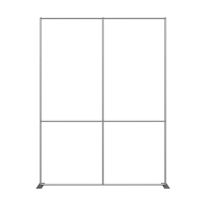 Modular straight frame display for trade shows and exhibitions, supporting large graphic backdrops