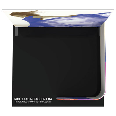 Trade show booth right facing accent wall with printed fabric display featuring a flowing dress design