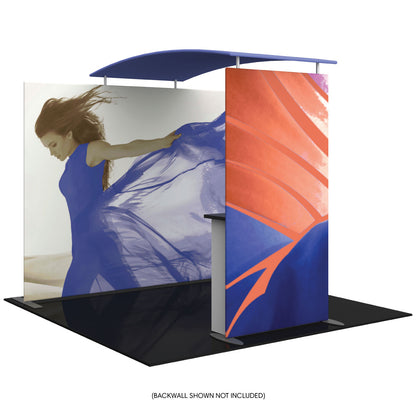 Trade show booth with fabric graphic panels and canopy for exhibitions and special events