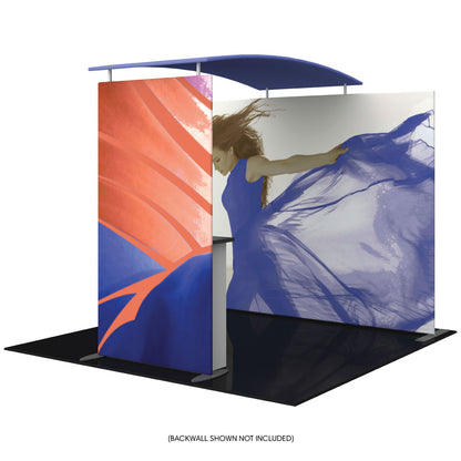 Trade show exhibit booth with fabric backwall and curved canopy for exhibitions and special events
