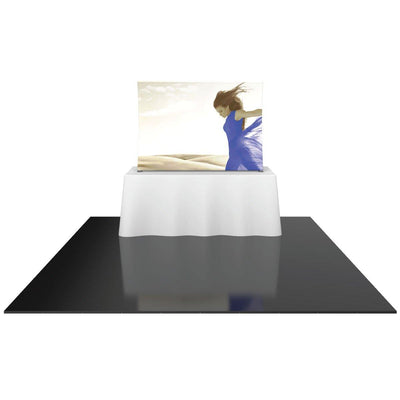 Compact tabletop display with custom graphic panel, ideal for trade shows and exhibitions