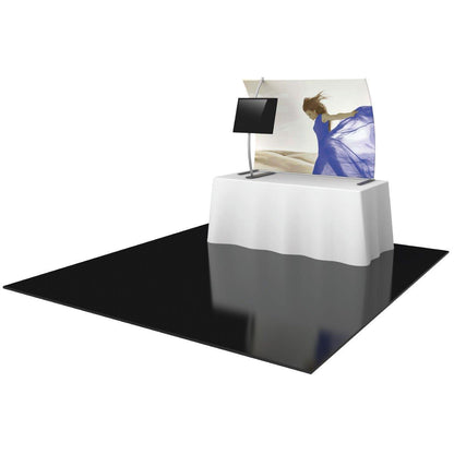 Trade show tabletop display with large graphic backdrop and attached digital screen for exhibitions and special events