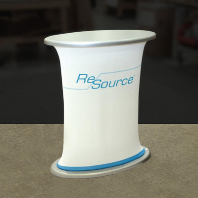 Trade show counter podium with branded graphic wrap for exhibitions and special events