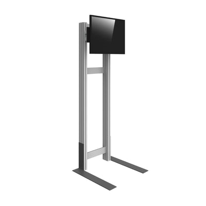 Freestanding media kiosk with mounted screen for trade shows and exhibitions