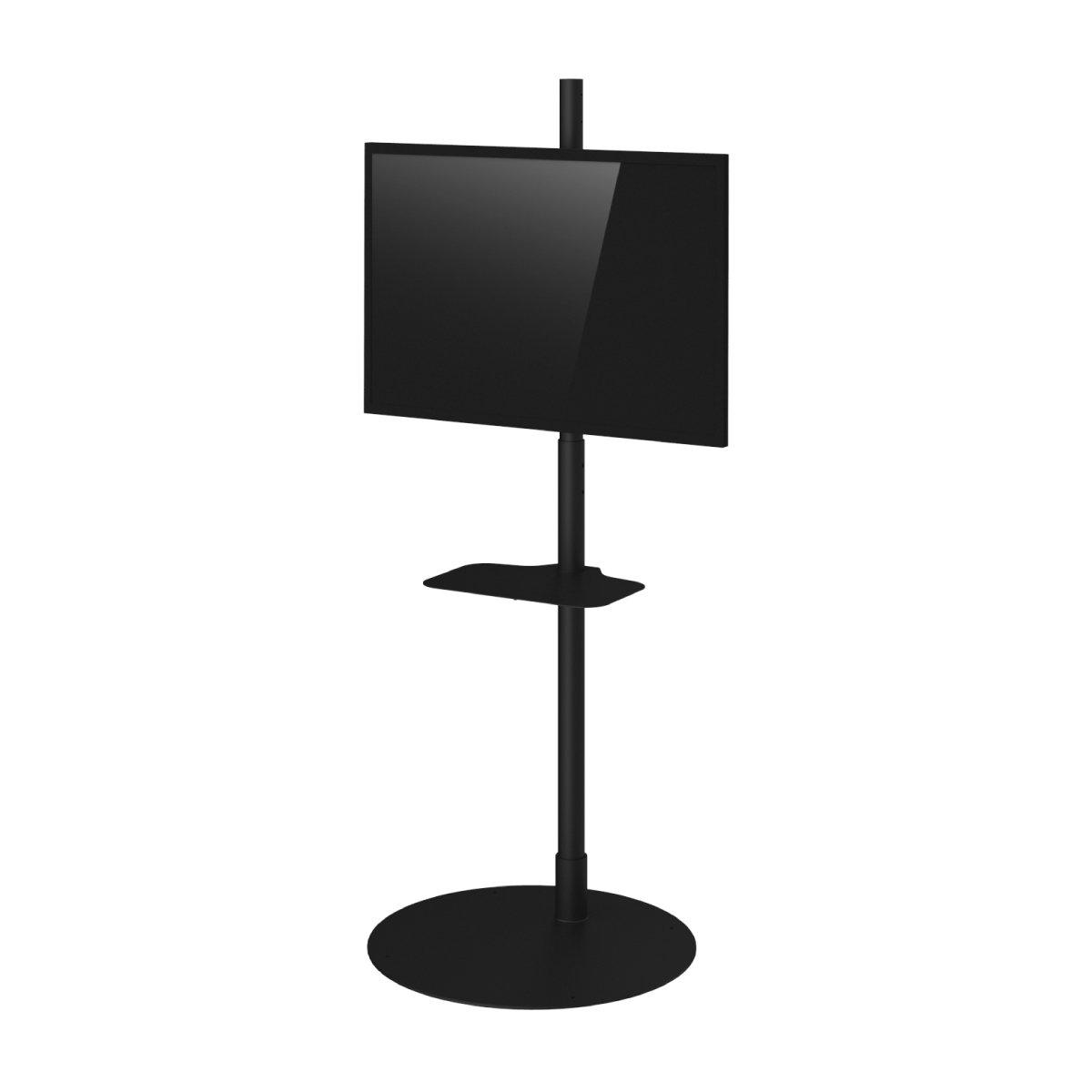 Freestanding portable monitor kiosk with shelf, ideal for trade shows and exhibitions