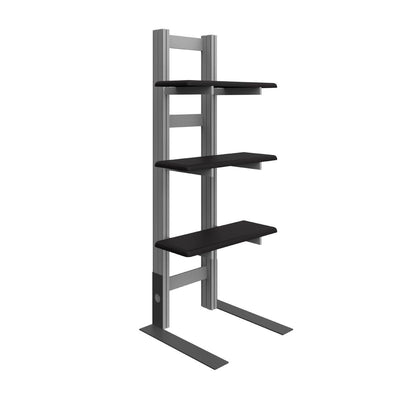 Freestanding modular shelf kiosk with three tiers for trade shows and exhibitions