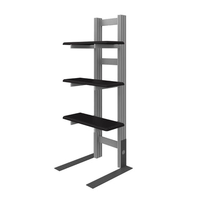 freestanding adjustable shelf kiosk for trade shows and exhibitions with three display surfaces