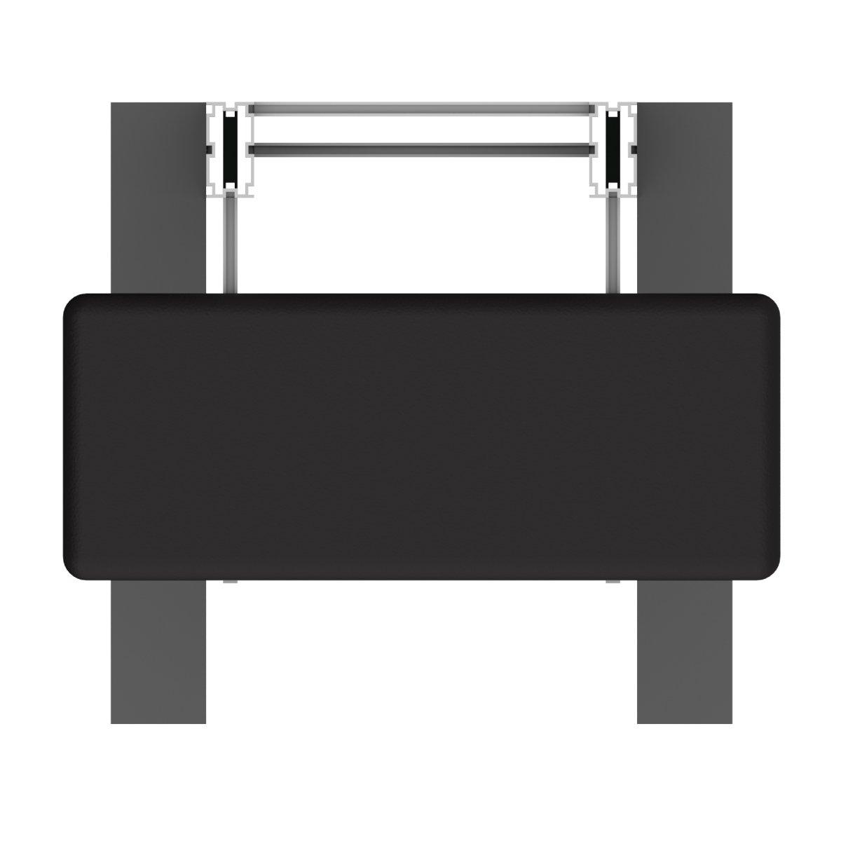 Top view of freestanding display shelf with two vertical posts for trade shows and exhibitions