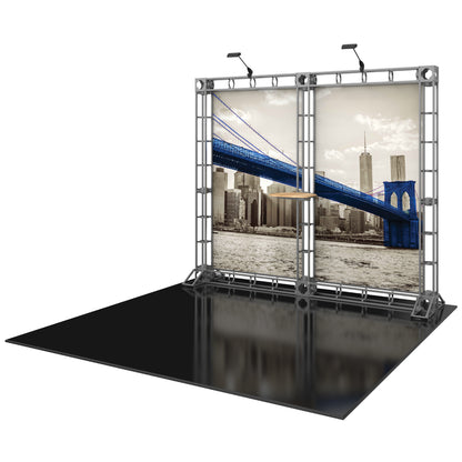Modular truss display system with graphic panels and spotlight for trade shows and exhibitions