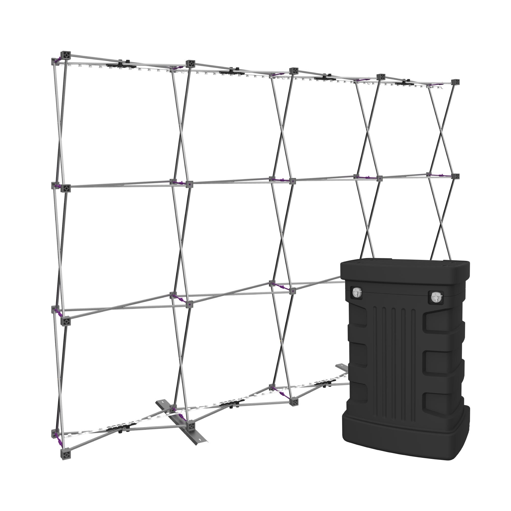 Collapsible trade show pop-up display frame with carrying case for exhibitions and events
