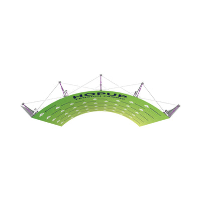 Large curved tension fabric display suspended ceiling banner for trade shows and exhibitions