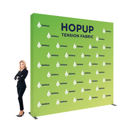 Popup tension fabric display with ReNew Energy branding used for trade shows and exhibitions