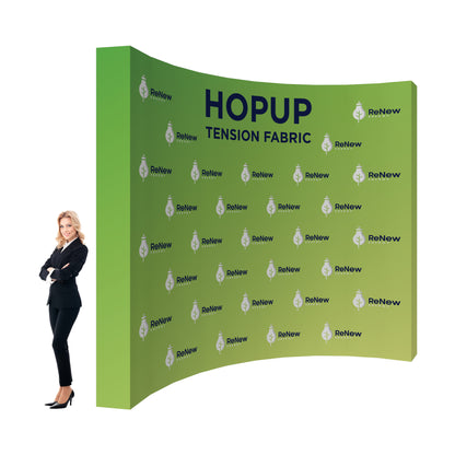 Curved tension fabric display with branded graphics for trade shows and exhibitions