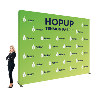Large tension fabric hopup backdrop with ReNew Energy logos for trade shows and exhibitions