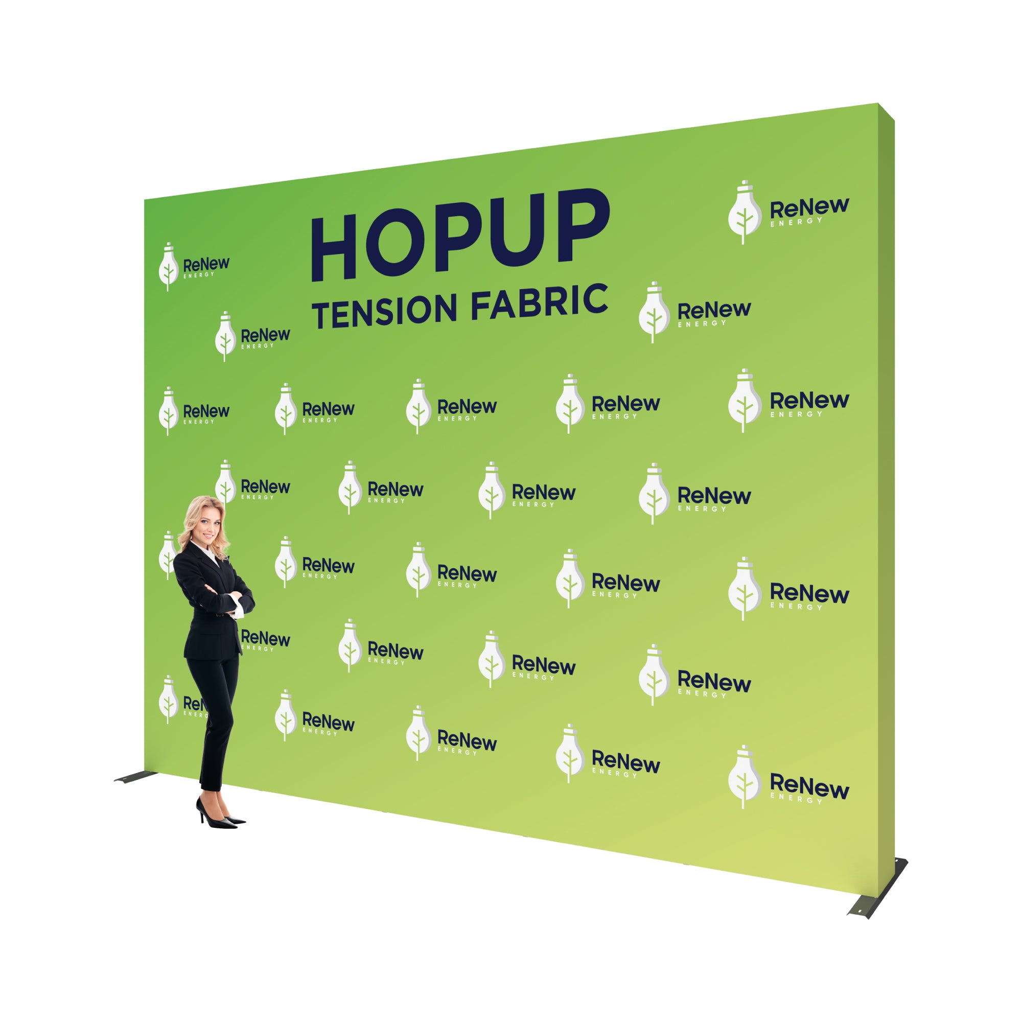 Large tension fabric backdrop with ReNew Energy logo for trade shows and exhibitions