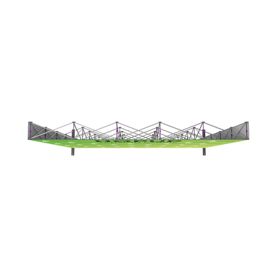 Modular overhead trade show display frame with taut graphic panel for exhibitions and events