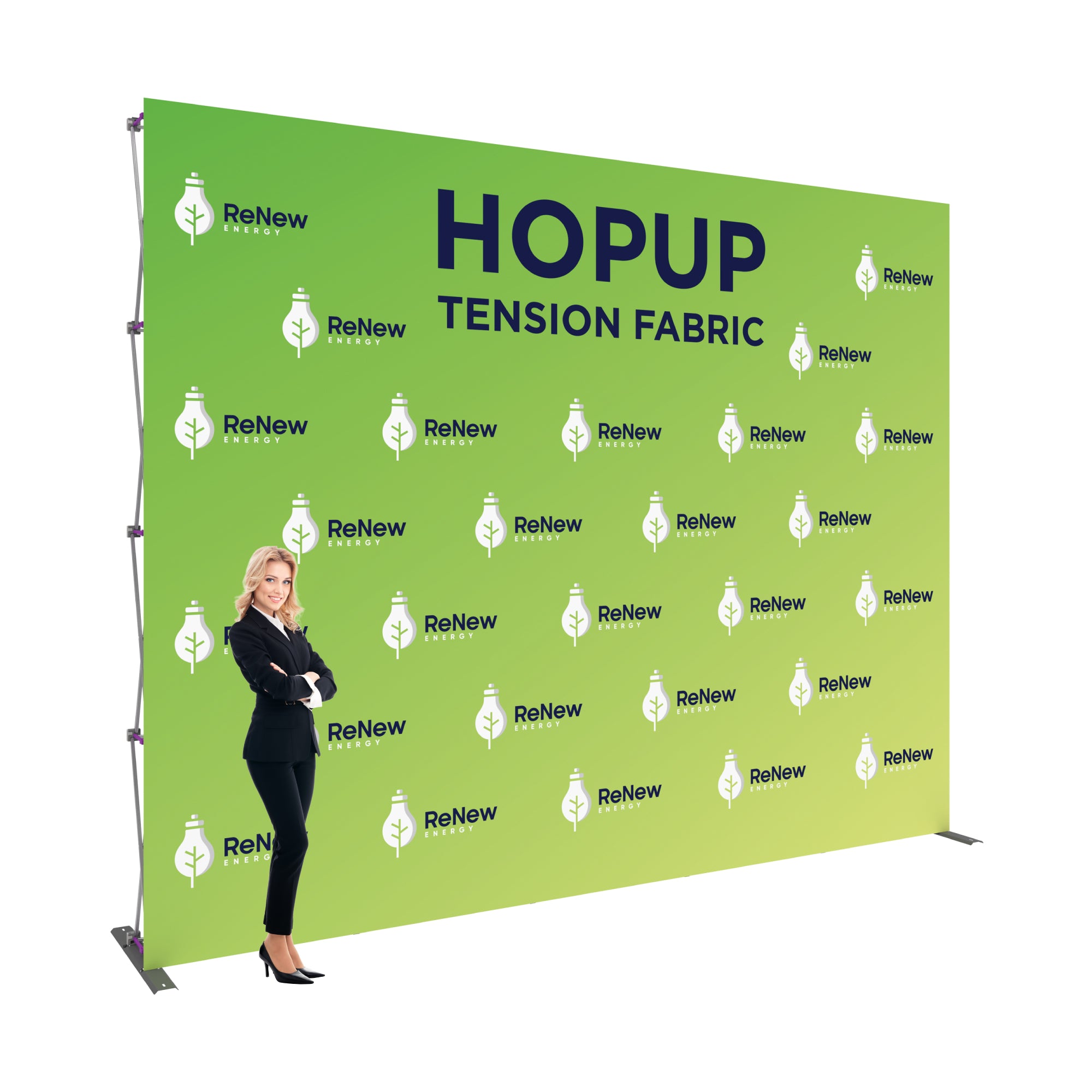 Large tension fabric hopup display with branded backdrop for trade show and event marketing