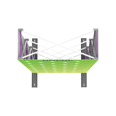 Overhead trade show hanging frame with tension cables for suspension display and exhibition signage