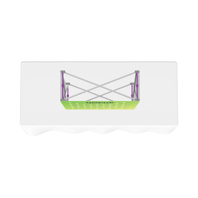 Collapsible overhead banner frame for trade shows and exhibitions on white surface