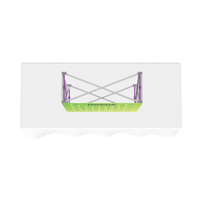 Collapsible overhead banner frame for trade shows and exhibitions on white surface