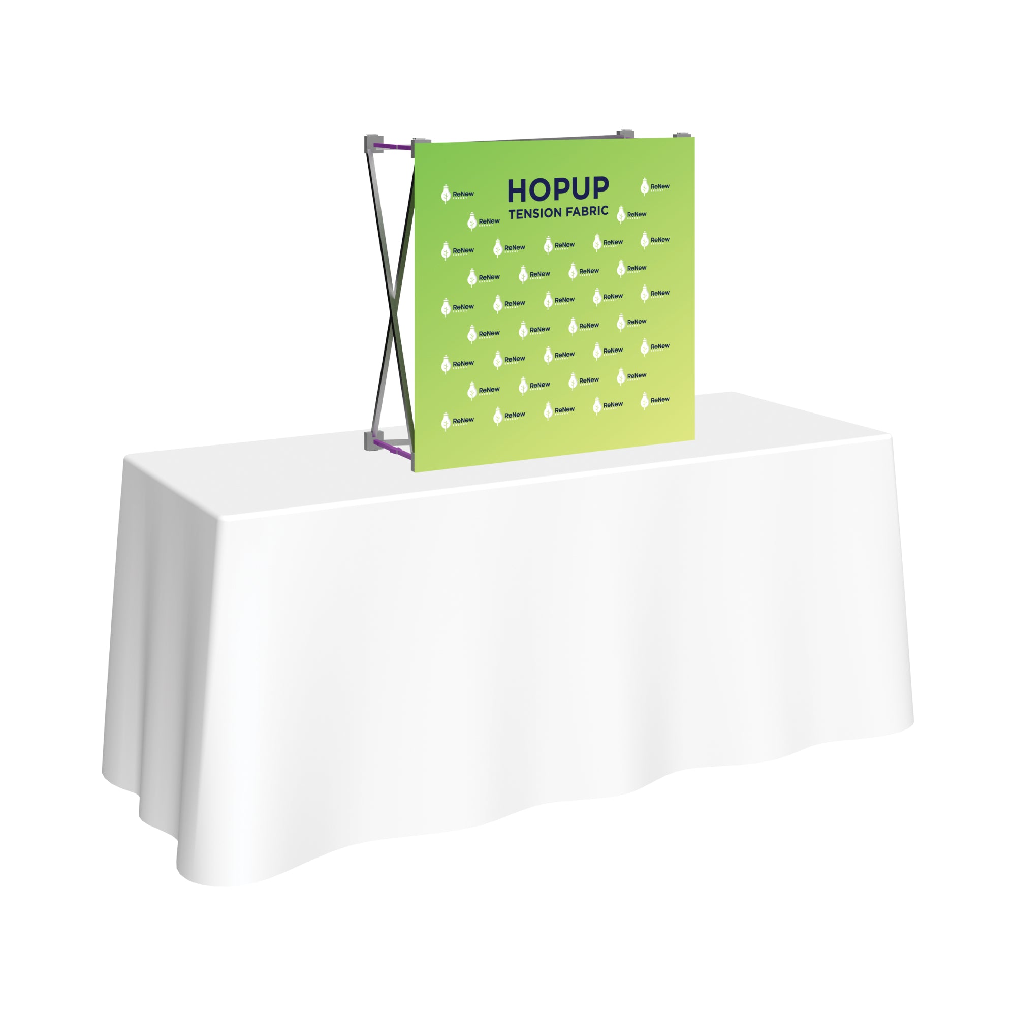Popup tension fabric display on table for trade shows and exhibitions