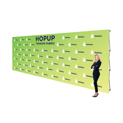 Large hopup tension fabric display with ReNew Energy branding for trade shows and exhibitions