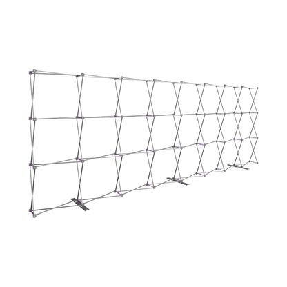 Expandable trade show display frame with modular grid structure for exhibitions and events