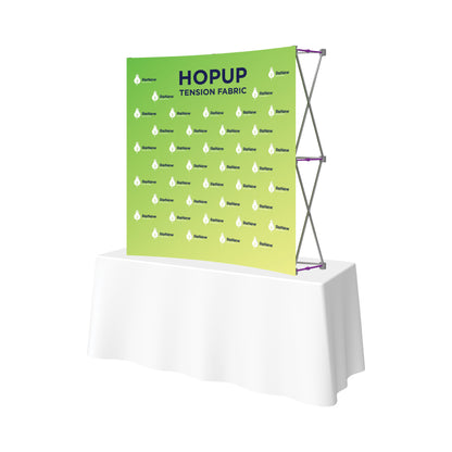 Trade show tension fabric display on table for exhibitions and special events branding