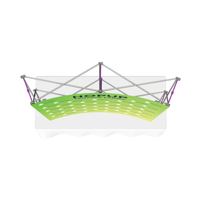 Overhead tension fabric trade show display with pop-up frame for exhibitions and special events