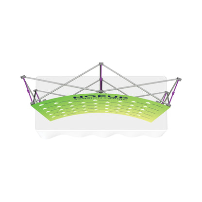 Overhead tension fabric trade show display with pop-up frame for exhibitions and special events