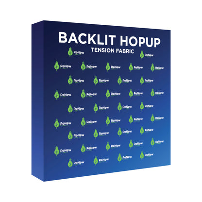 Backlit hopup tension fabric display for trade shows and exhibitions featuring ReNew Energy branding