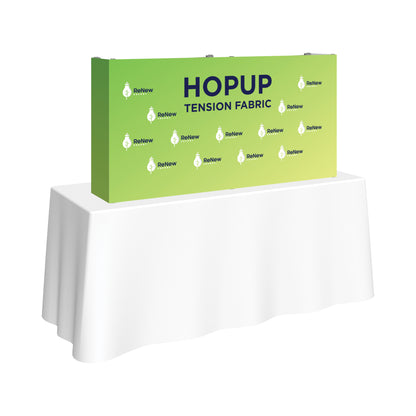 Tension fabric trade show backdrop on table for exhibitions and special events branding