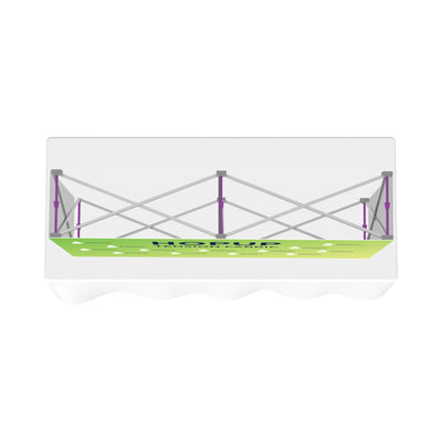 Retractable trade show display stand with collapsible frame and custom printed panel for exhibitions