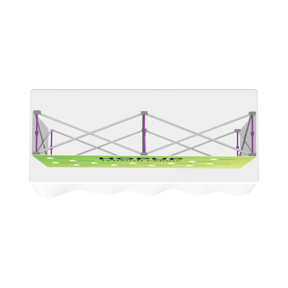 Retractable trade show display stand with collapsible frame and custom printed panel for exhibitions